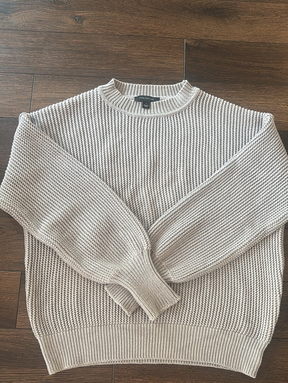 Ann Taylor Cream Textured Knit Crew Sweater